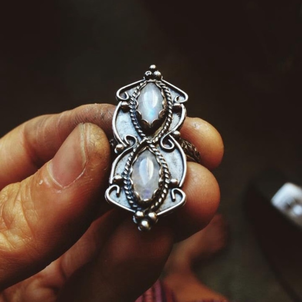 Sterling Silver Double Moonstone Ring